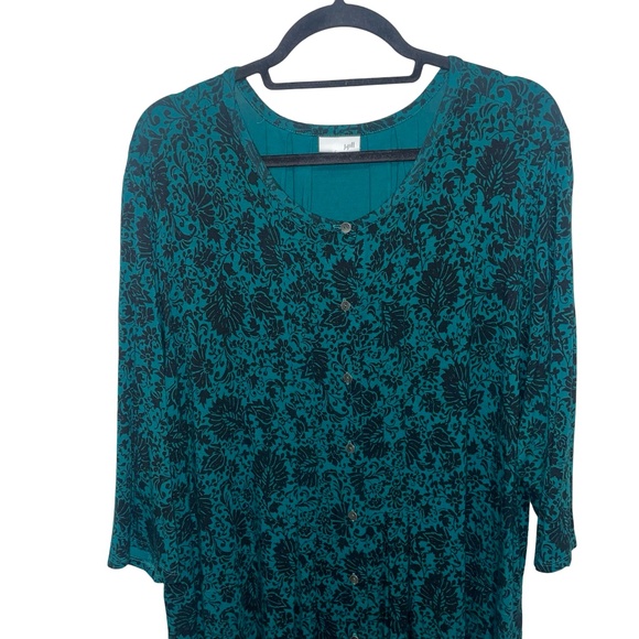 J.Jill Women's Floral Stretchy Knit Button Up 3/4 Sleeve Boho Dress Sz 3X - Picture 3 of 11